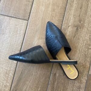 Lulus black pointed slip on mules